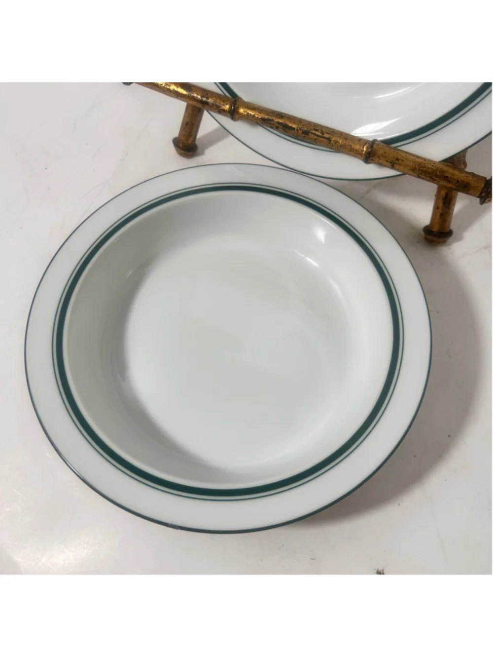 Dansk Bistro Dinnerware Set 2 Soup Bowls Green Rim 5